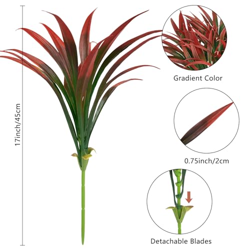 Ouddy Decor 20 Pcs Fake Outdoor Plants Artificial Grass Greenery Stems Faux Plastic Plants UV Resistant for Spring Summer Indoor Outside Garden Hanging Planter Porch Patio Window Box Home Decor, Red ﻿ - color: Red