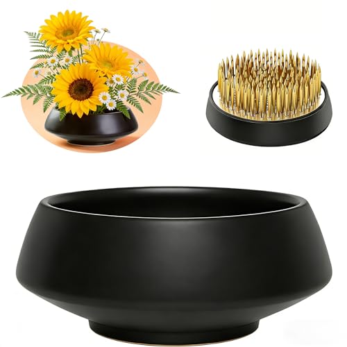 Ceramic Flower Pot Flower Arrangement Set Japanese Ikebana Floral Art Supplies Handmade Flower Bowl Decorative Flower Vase for Centerpieces (Small Black) - color: Small Black