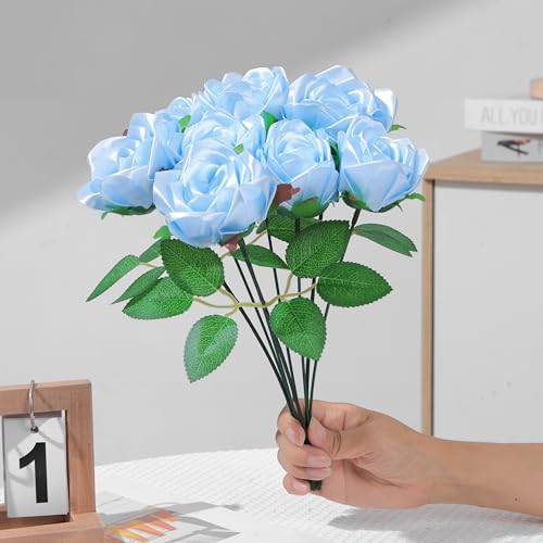 100 Count Premade Ribbon Petals for DIY Eternal Roses, Craft Your Own Forever Flower Bouquet for Wedding, Valentine's Day - color: 100 Pcs Light Blue