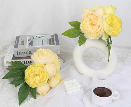 Yellow Peonies Silk Flowers 2 Bouquets Fake Peonies 14 Heads Faux Peony Flowers with Stems for Wedding Decoration Bride Bouquet Faux Flowers Crafts Floral Arrangement (Yellow) - color: Yellow