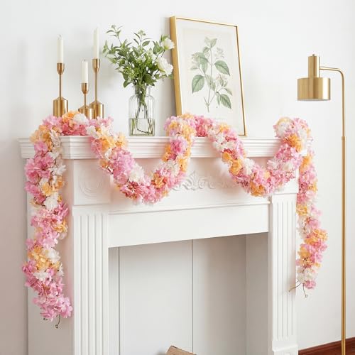 4 PCS Cherry Blossom Garland Artificial Silk Flower Vine Hanging Floral Decor for Wedding Arch Party Home Garden Wall Decoration (Colorful) - size: 70in-4pcs-Colorful
