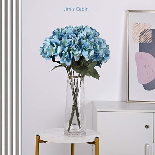 Jim's Cabin Artificial Flowers Silk Hydrangea Arrangements 2 Bouquet with 5 Big Heads Fake Flower Bunch for Women Bedroom Wedding Cabin Decor DIY(Dark Bule) - color: Dark Bule
