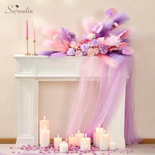Serwalin Gradient Light Pink Pampas Grass Decor,17.7 Inch 6 Pcs Artificial Fluffy Pampas Grass,Short Faux Pampas for Home Room Bathroom Table Centerpieces Decoration - color: Z Gradient Light Pink, size: 17 Inch 6 Pcs