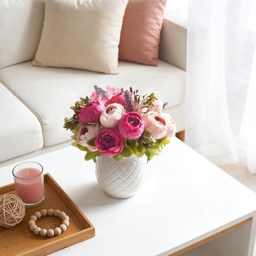 Mkono Peonies Artificial Flowers, 2 Packs 13 Stems Faux Peony Flowers Real Touch Fake Silk Bouquet for Arrangements Dining Table Centerpieces for Kitchen Bridal Wedding Party (2, Dark Pink) - color: Dark Pink