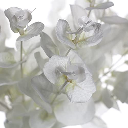 Tinsow 5 Pcs Artificial Eucalyptus Branches Real Touch Leaf Stem White Faux Eucalyptuses Wedding Bouquet Centerpiece Christmas Home Decor (White and Beige Mix, 5) - color: White