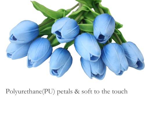 Artificial Flowers 10 Heads Mini Real Touch Artificial Tulip for Home Wedding Party Centerpiece Decoration (Mixed Blue) - color: Mixed Blue