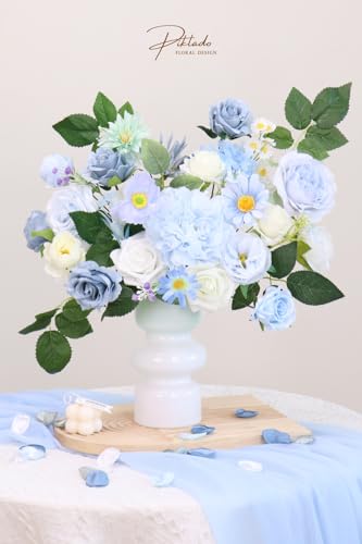 Artificial Flower Combination Box Set Artificial Flower Loose Leaves and Stems DIY Wedding Center Bouquet Bride Wedding Baby Shower(Fresh Light Blue) - color: Fresh Light Blue