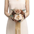 Ling's moment Walnut Brown Artificial Wedding Flower Bouquets for Bridesmaids Brown Floral Bouquet Golden Glove Bridesmaid Bouquets with Ribbon Ceremony Anniversary,7-inch Diameter - color: Br-walnut Brown & Golden Glove