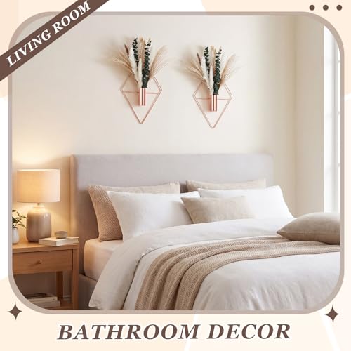 Canlierr 4 Pcs Rose Gold Wall Decor Hanging Planters with Artificial Plants Eucalyptus Pampas Grass Metal Hanging Vase Indoor Plants Holder Modern Boho Wall Art for Bathroom Bedroom Living Room Decor - color: Rose Gold, size: Pampas Grass, Eucalyptus