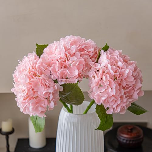 22" Large Real Soft Touch Artificial Hydrangea Flowers Bouquet Latex Hydrangeas for Wedding, Home, Office, Bridal Party Decoration Garden Office Room Table Centerpieces 3pcs Pink - color: 3pcs Pink