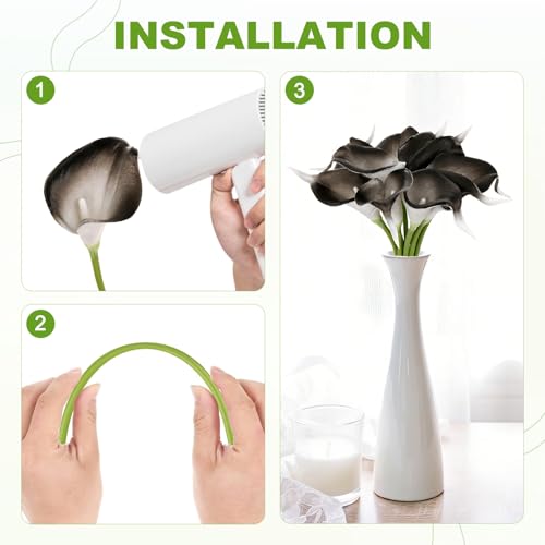 M METERXITY 10-Pack Black Artificial Calla Lily Flowers,14 Inch Faux Calla Lily PU Bouquets Real Touch Faux Flowers for Home/Wedding/Christmas/Party - color: Black