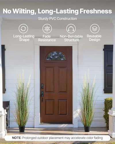 VEVOR Artificial Grass Plant, 2 Pack 59 inch Faux Reed Flower Grass in Pot, Premium PVC Fake Greenery Shrubs Plant for Indoor Outdoor House Home Garden Office Room Décor, Housewarming, Green - color: Reed Flowers and Grass, size: 5FT