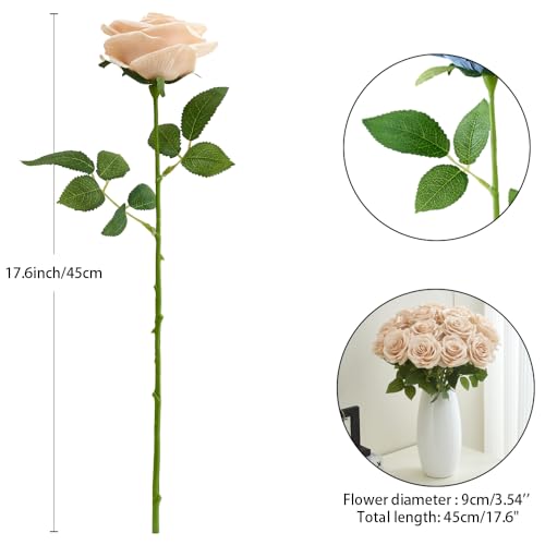 15pcs Fake Roses Artificial Silk Flowers Faux Rose Flower Long Stems Bouquet for Arrangement Wedding Centerpiece Party Home Kitchen Decor - color: 15pcs Champagne Pink