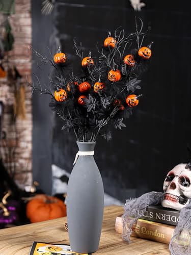 5Pcs Halloween Decor Flowers Picks, Gothic Artificial Branches with Pumpkin Maple Leaf Floral Stems for Vase, Halloween Decorations for Home Indoor Party