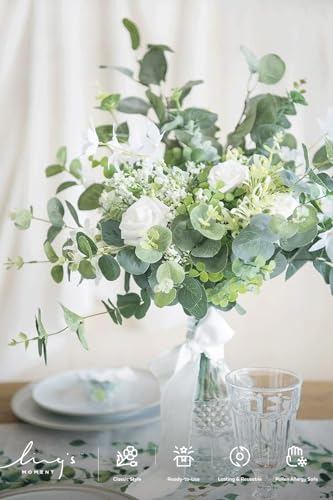 Ling's moment Artificial Plants Eucalyptus Leaves Branches Bouquets,19Pcs 17.5" Tall Hanging Fake Greenery Filler w/Stems, Realistic Texture Decor for Wedding Table Centerpieces, Outdoor/Room/Office - color: Grn- Viridity