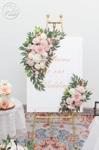 Odouzy Pack of 2 Wedding Arch Decorations Artificial Hanging Flowers Floral Swag for Wedding Welcome Sign Backdrop Balloon Arch Home Party Bridal Ceremony Reusable (Light Pink) - color: Light Pink