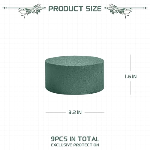 9 Pcs Round Floral Foam Blocks, 3.2 inch Plant Flower Foam, Green Flower Foam for Fresh or Artificial Flower Arrangements, Florist Foam for DIY Crafts, Wedding, Birthdays, Home Decor - color: 9Pcs, size: 3.2"Wx1.6"H