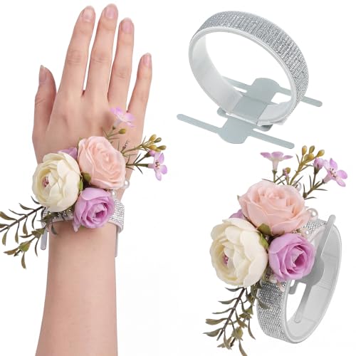 Chinco 24 Pieces Wrist Corsage Bands Elastic Stretchable Corsage Wristlets Bracelets Prom DIY Wrist Accessories Elegant Wristlets Bands for Wedding Party Bride Bridesmaid Prom Festival