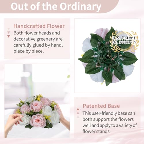 NUPTIO Flower Ball Centerpieces for Tables: Artificial Pink & White Rose Arrangements for Wedding Centerpiece - 2 Pcs Faux Silk Floral Kissing Balls for Home Gender Reveal Party Mother's Day Decor - color: Light Pink & Pure White, size: 2 Pcs