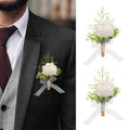 Garisey 2pcs White Rose Boutonniere for Men Artificial Rose Flower for Wedding Flowers Ceremony Prom Flower (2 Boutonniere) - color: 2 Boutonniere