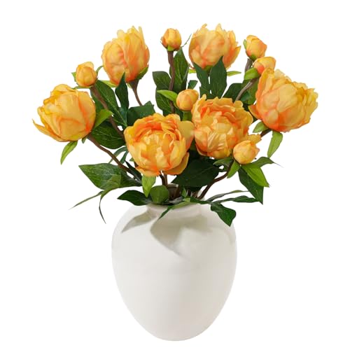 ucky 6PCS Orange Peonies Artificial Flowers, Realistic 2 Heads Silk Peonies with Stems & Buds, 17.51" Faux Peony Bouquets for Wedding Centerpieces DIY Home Table Vase Decor - color: Orange