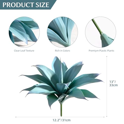 Ttranewsoo Fake Plants Artificial Agave Plants 13.8" Large UV Resistant Fake Agave Planters for Indoor and Outdoor Decorating Tropical Plant Succulents Greenery Indoor Decor (Blue) 2Pack - color: Agave15-blue2