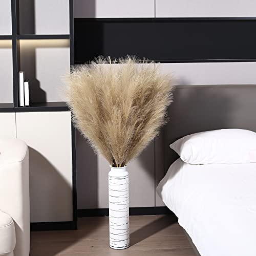 Wertuirk 8 Pcs 45 inch Tall Faux Pampas Grass Decor, Large Artificial Brown Pompous Grass Bulk, Long Fake Pompas for Floor Vase Filler, Wedding, Baby Shower, Home and Boho Decor (Brown) - color: Brown