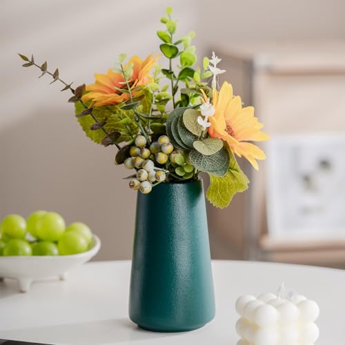 Green Vase - 6" Green Ceramic Flower Vase for Home Decor, Minimalism Farmhouse Style for Vintage Table/Shelf Centerpieces, Fireplace Bedroom Kitchen Living Room Office Decorative - color: Green, size: Small