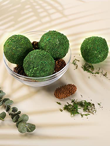Biubee 6Pack Decorative Faux Dried Moss Balls- 3" Artificial Green Plant Mossy Globes Handmade Sphere Moss Gift for Home Dough Bowl Vase Chinoiserie Decors Party Wedding Display - size: L(6pcs)