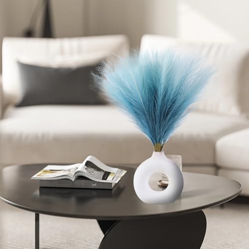 Ureymx Faux Pampas Grass Decor 17.7 Inch 30pcs, Pompas Grass Flower Arrangement and Vase Filler Artificial Pampas Grass Short Decor for Boho Home Wedding Decoration (Gradient Blue) - color: Gradient Blue, size: 17 Inch 30 Pcs