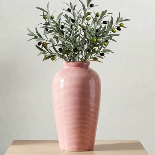 Ceramic Flower Vase - 11 Inch Large Pink Cute Vase for Centerpieces, Modern Decorative Vase for Living Room, Table, Kitchen, Shelf, Entryway, Bedroom, Mantel Decor - color: Pink