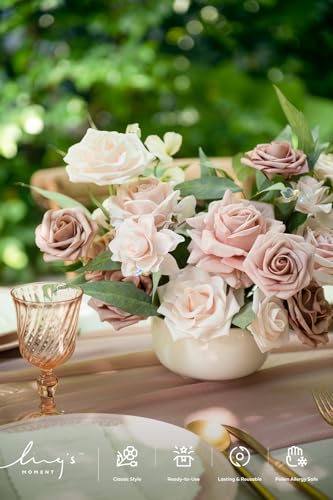 Ling's moment Fake Flowers Box, Faux Artificial Greenery Stems Foam Roses Gardenia Silk Sweat Pea Fabic Flower for DIY Centerpieces Bouquet Wedding Vase Decorations, Dusty Rose & Cream, Grand Combo - color: Pk-dusty Rose & Cream, size: Grand