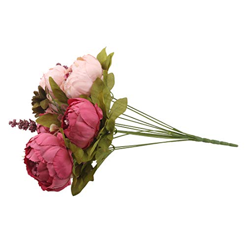 Silk Peony Bouquet Vintage Artificial Peonies Flower for Home Wedding Party Decor (1pcs, Dark Pink) - color: Dark Pink