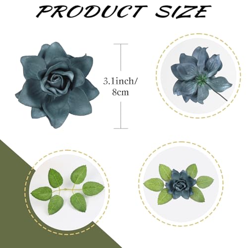 IPOPU 25PCS Artificial Gardenia Flowers 3.15’’ Deep Blue Fake Flower Heads Foam Roses with Stems for DIY Wedding Bouquets Party Home Centerpieces Decor(Deep Blue) - color: Deep Blue