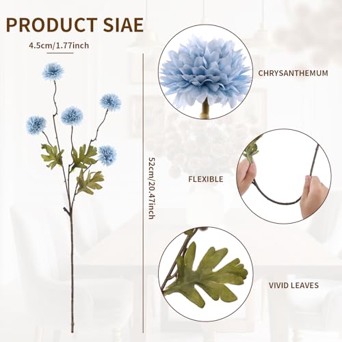 DuHouse 6pcs Artificial Flowers Faux Silk Pompon Mum,Silk Small Mini Chrysanthemum Ball with Stems for DIY Wedding Bouquets Centerpieces Vase Home Table Kitchen Decorations(Sky Blue) - color: Sky Blue, size: 6pcs