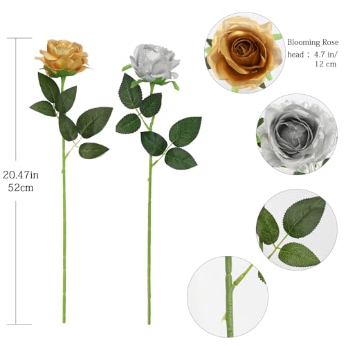 Tifuly Roses Artificial Flowers - 12 pcs Realistic Long Stems Fake Roses Mashup Style Silk Flowers for DIY Bouquets Wedding Centerpieces Arrangements Home Party Decor（Gold & Sliver） - color: Gold & Silver