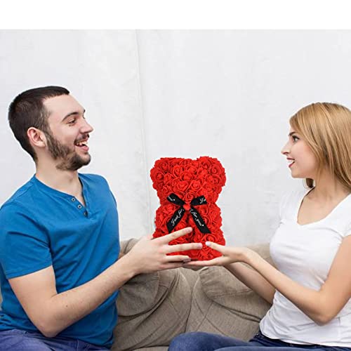 Lgv Flower Rose Bear,Romantic Gift for Valentine's Mother's Day, Christmas, Birthday,Girl Friend Her Mom Female Wife with Artificial Heart-Shaped Diamonds Red - color: Red