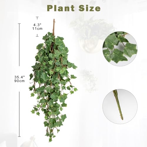 Hollyone 2pcs Artificial Hanging Plants 35.4" Fake Ivy Vine Faux Ivy Leaves Fire and UV Resistant Hanging Plant Wall Greenery for House Room Patio Indoor Outdoor Home Shelf Office Wedding Decor - color: Fire and Uv Resistant-style 2, size: Medium-2 Pack-U