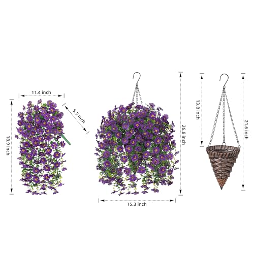 HyeFlora Artificial Hanging Flowers Basket for Outdoor, Fake Flowers Faux Plants Look Real for Yard Gardens Porch Patio Home (Darkpurple) - color: Dark Purple
