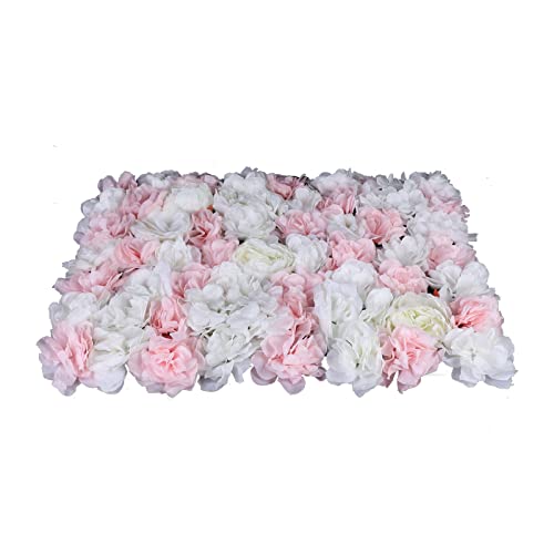 12 Pcs Artificial Flower Wall Panels 60x40cm 3D Flower Background for Wall, Wedding Flower Decorations Wall Silk Rose Panels for Candy Wall, Photo Areas, Stage Background Wall, 24 x16inch - color: 12 Pcs White Light Pink