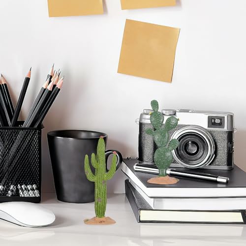 UKCOCO 2 Pack Simulated Cactus Adornments Lifelike Cactus Figurine Desktop Decor 5.70 in PVC Modeling Statue for Home Office Garden Terrarium