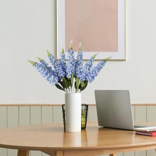 IPOPU 8PCS Snapdragon Artificial Flowers Blue Delphinium Artificial Silk Flowers Long Stem Hyacinths Fake Flowers for Wedding Home Outdoor Floral Arrangements Centerpiece Table Decorations (Baby Blue) - color: Baby Blue