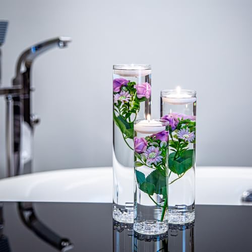 Purple Rose Floating Flowers for Table Centerpieces Glass Cylinder Vases Fillers Set with Floating Candles and Fake Ice Cubes for Wedding Party Home Pool Bar Restaurant Festival Decoration - color: Light Purple