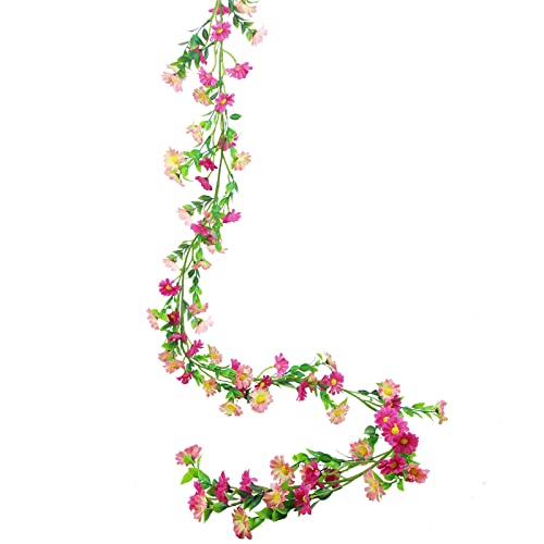 CISDUEO Artificial Daisy Flowers Vine Silk Flower Garland Spring Fake Flower Vine Hanging Ivy with Pink Daisy Flowers Green Leaves for Wall Party Wedding Arch Floral Decor Home Indoor Outdoor Ceremony - color: Pink