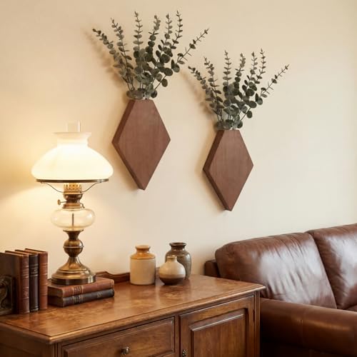 Chunful 2 Pcs Wooden Wall Planter Decor Hanging Faux Plants Greenery Flowers Holder Vase Boxes for Wall Bohemian Farmhouse Room Kitchen Office Indoor Decoration(Walnut Color,9.8 x 6.6 x 1.2 Inches) - color: Walnut Color, size: 9.8 x 6.6 x 1.2 inches