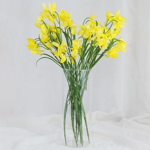 12pcs Fake Orchid Flowers Branches, 21.7in Artificial Cymbidium Flower Stems for Table Centerpiece Wedding Vase Arrangements Office Home Decor (Yellow)