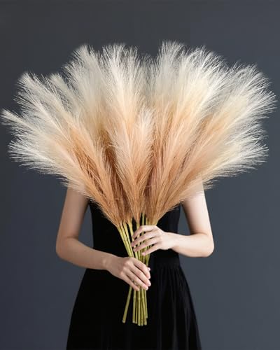 TORONTOKYO 8Pcs Faux Pampas Grass Tall Decor, 35.4” Fluffy Large Artificial Pompous Grass Branches, Bulrush Reed Grass Stems for Floor Vase Filler, Wedding, Baby Shower, Home Boho Decor (Beige Mixed) - color: Beige, size: 35.4inch-8Pcs