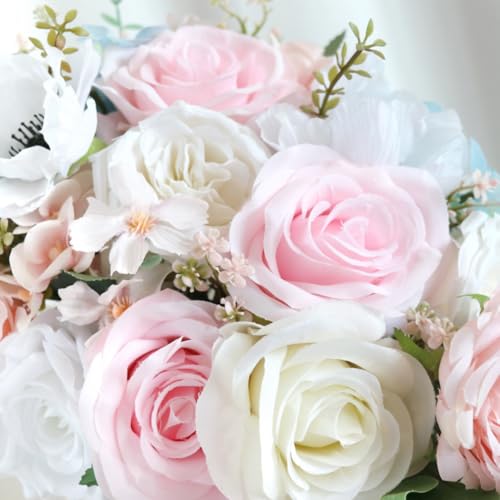 9.5 Inch Cascading Wedding Bouquet for Bride Cascade Artificial Rose Flower Bride Bridal Bouquet Rustic Boho Wedding Ceremony Anniversary Bridal Shower Light Pink - color: Light Pink