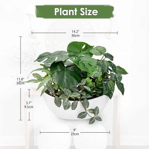 Fake Plants 11.8" Artificial Potted Plant Assorted Faux Plant in Pot Silk Plants Artificial Plants Indoor for Home Living Room Bedroom Bathroom Office Desk Table Centerpieces Shelf Greenery Decor - color: White Pot #2