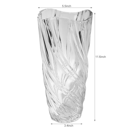 Glass Vase,Elegant Spiral Decorative Centerpiece for Home, Office,Wedding, Stylish Blown Glass Flower Vase, Clear - color: Clear, size: 11.6" Hight